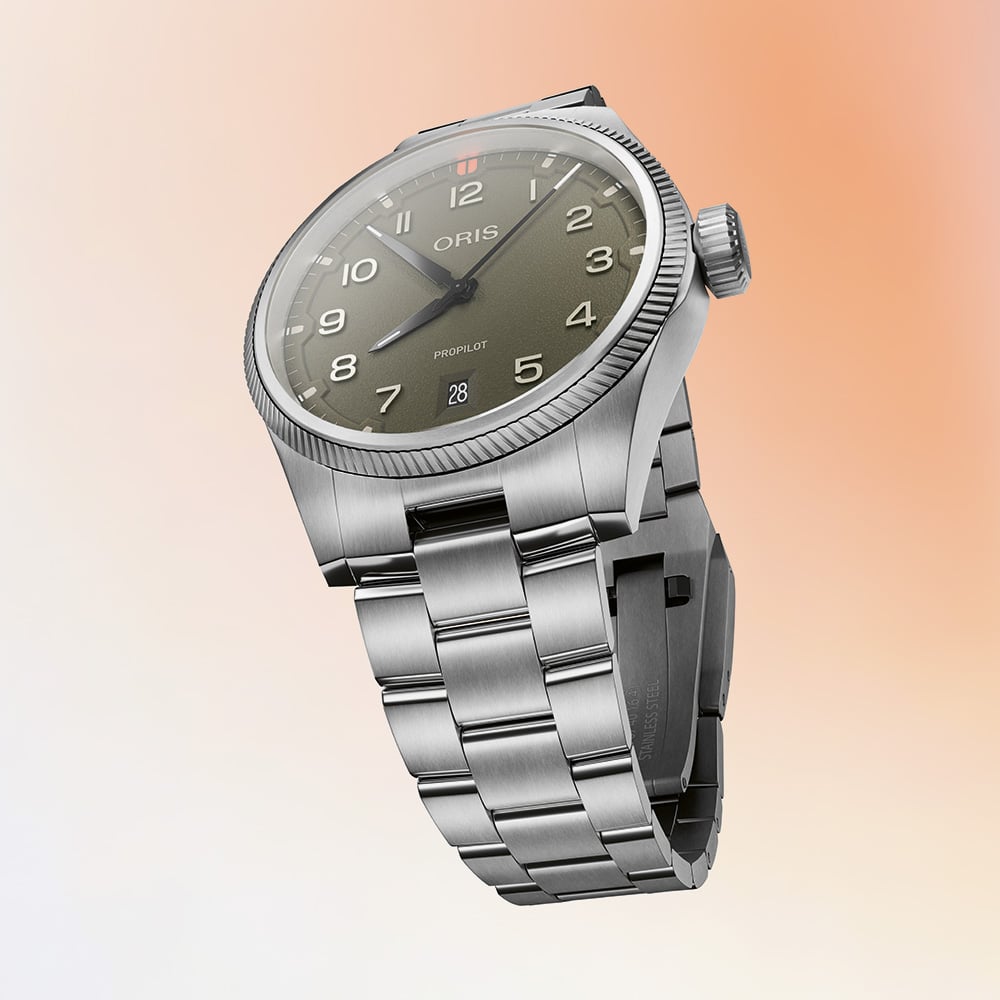 Oris Mens Propilot Date Green Dial Bracelet Watch 01 733 7805 4167-07 8 20 04LC