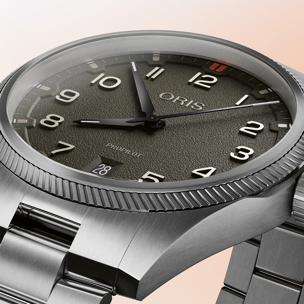 Oris Mens Propilot Date Green Dial Bracelet Watch 01 733 7805 4167-07 8 20 04LC