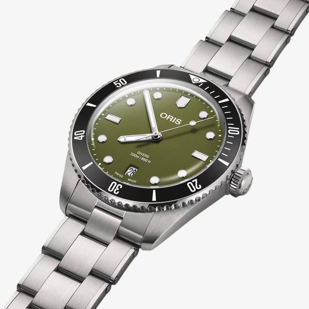 Oris Mens Divers Date Green Dial Bracelet Watch  01 733 7795 4057-Set