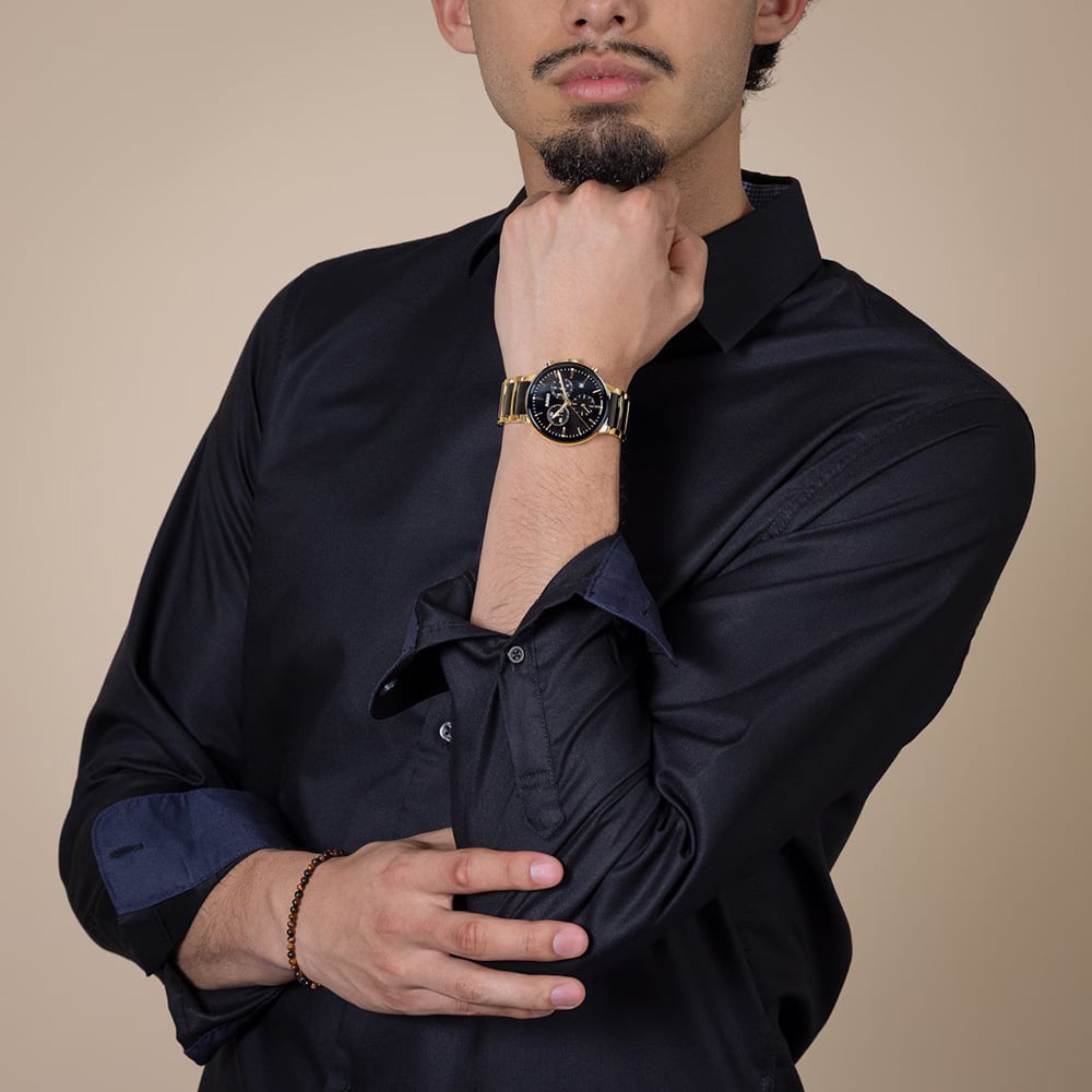 Rado Mens Centrix Chronograph Two Tone Black Dial Watch R30211152