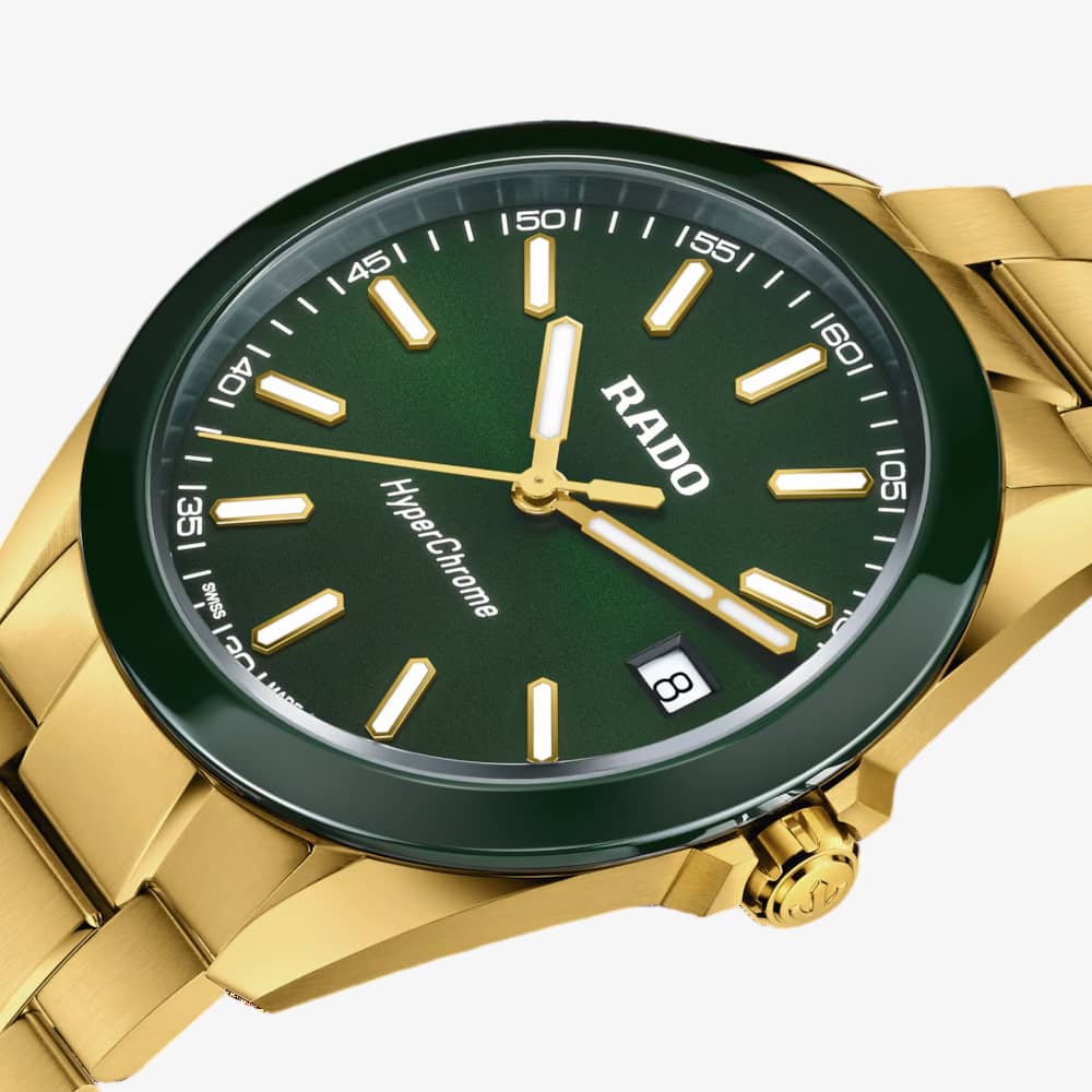 Rado Mens Hyperchrome Green Dial Gold Tone Bracelet Watch R32283313