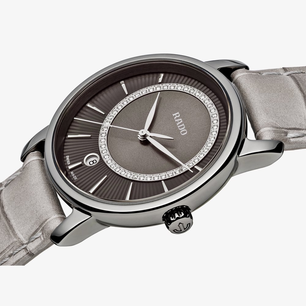 Rado Ladies DiaMaster Diamonds Quartz Silver Leather Strap Watch R14064715