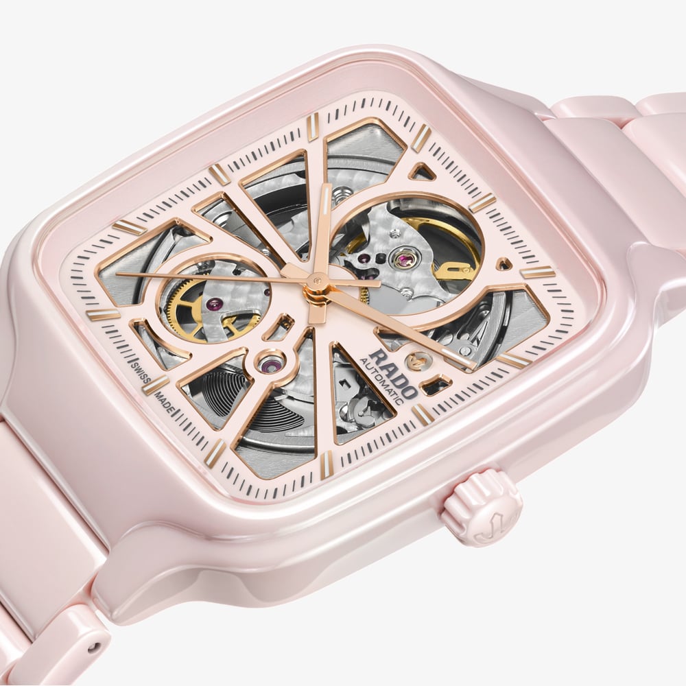 Rado Ladies True Square Pink Skeleton Dial Watch R27183012