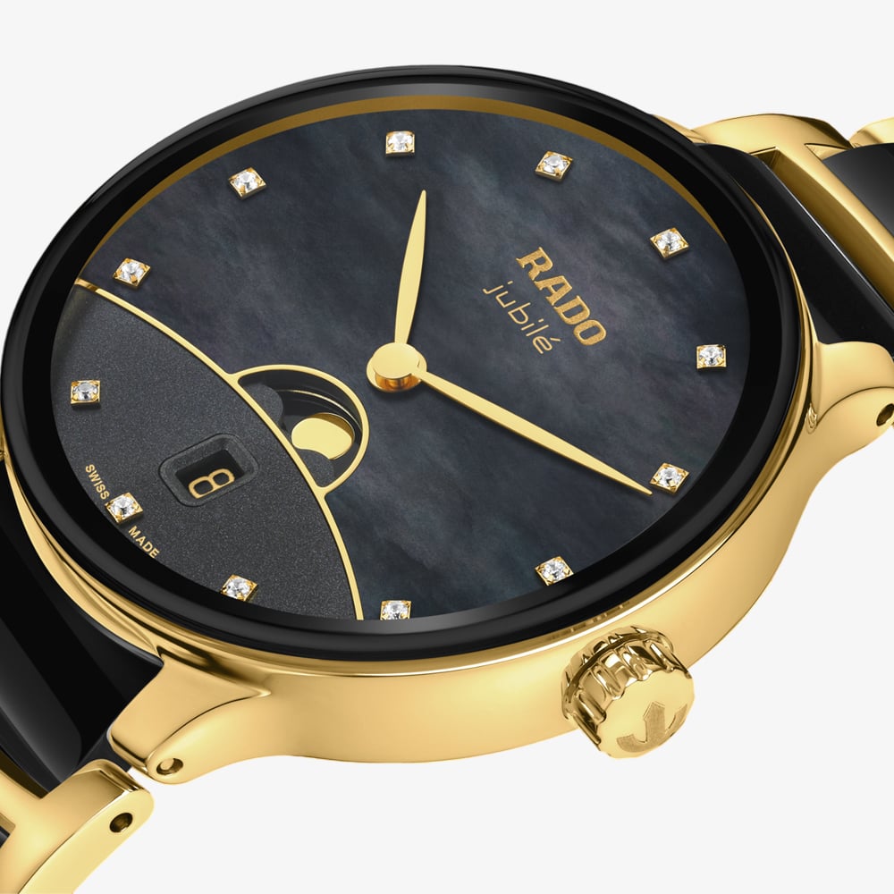 Rado Ladies Centrix Moonphase Black Mother Of Pearl Dial Watch R30233942