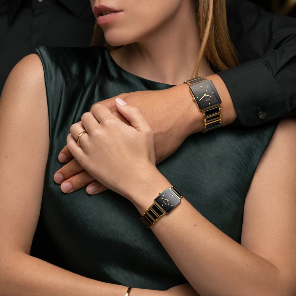 Rado Unisex Integral Diamonds Black & Gold Bracelet Watch R20252702