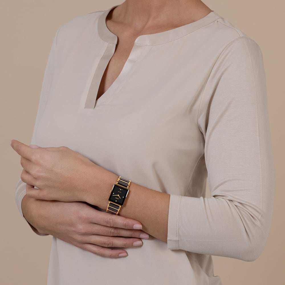 Rado Unisex Integral Diamonds Black & Gold Bracelet Watch R20252702