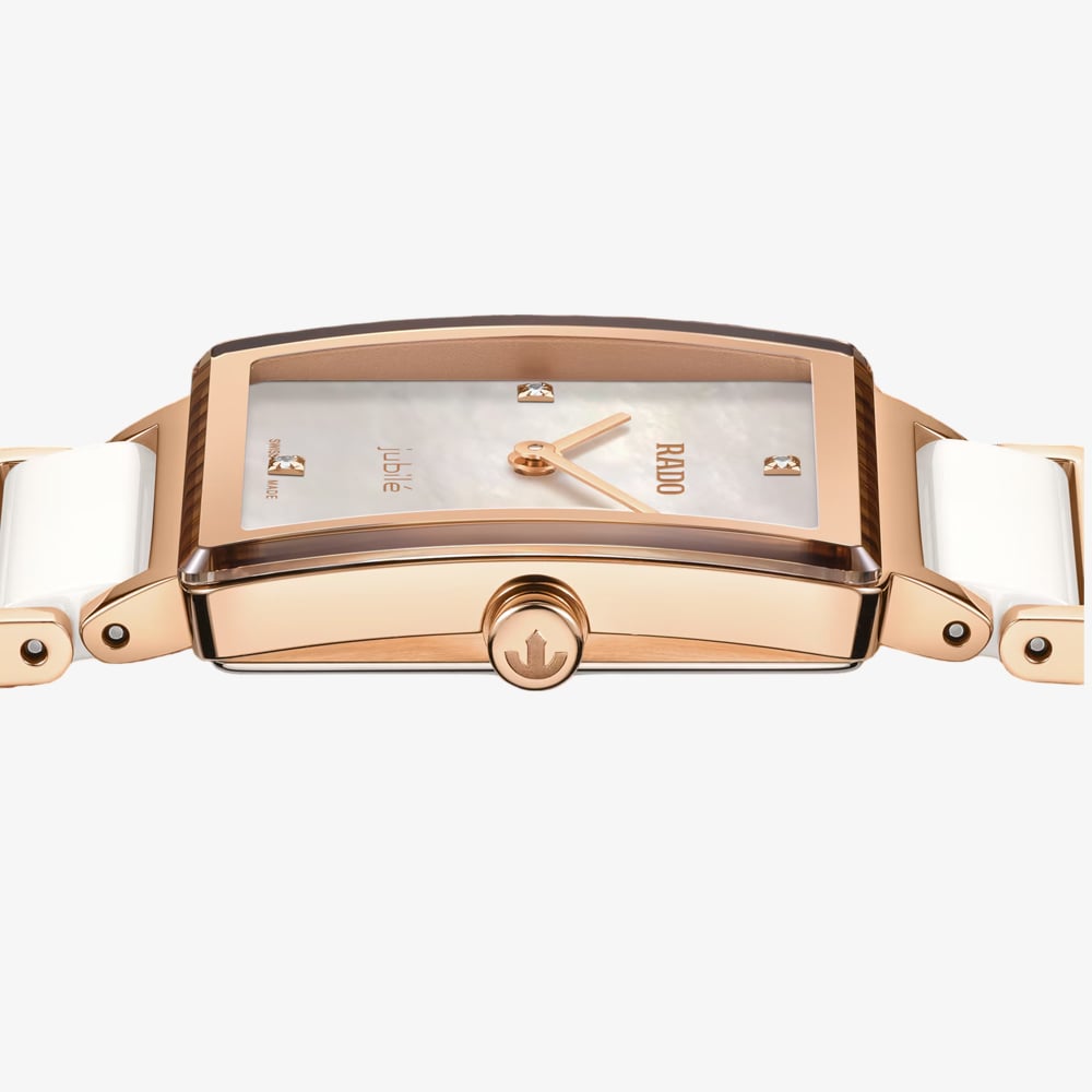 Rado Ladies Integral Diamonds Square White Mother Of Pearl Dial Watch R20251902