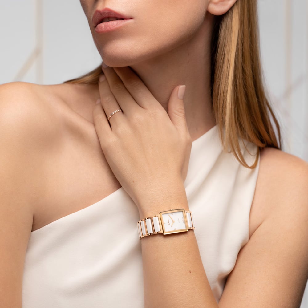 Rado Ladies Integral Diamonds Square White Mother Of Pearl Dial Watch R20251902