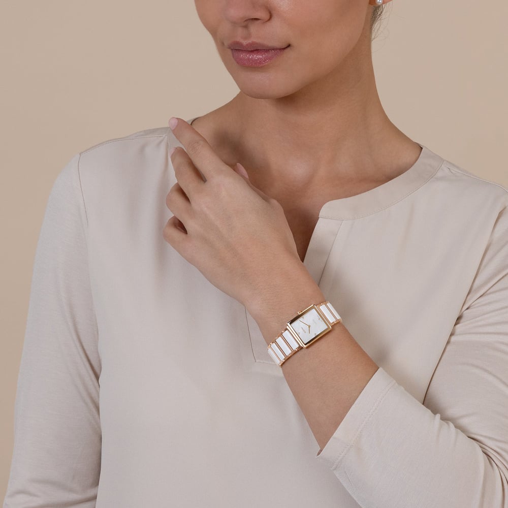 Rado Ladies Integral Diamonds Square White Mother Of Pearl Dial Watch R20251902