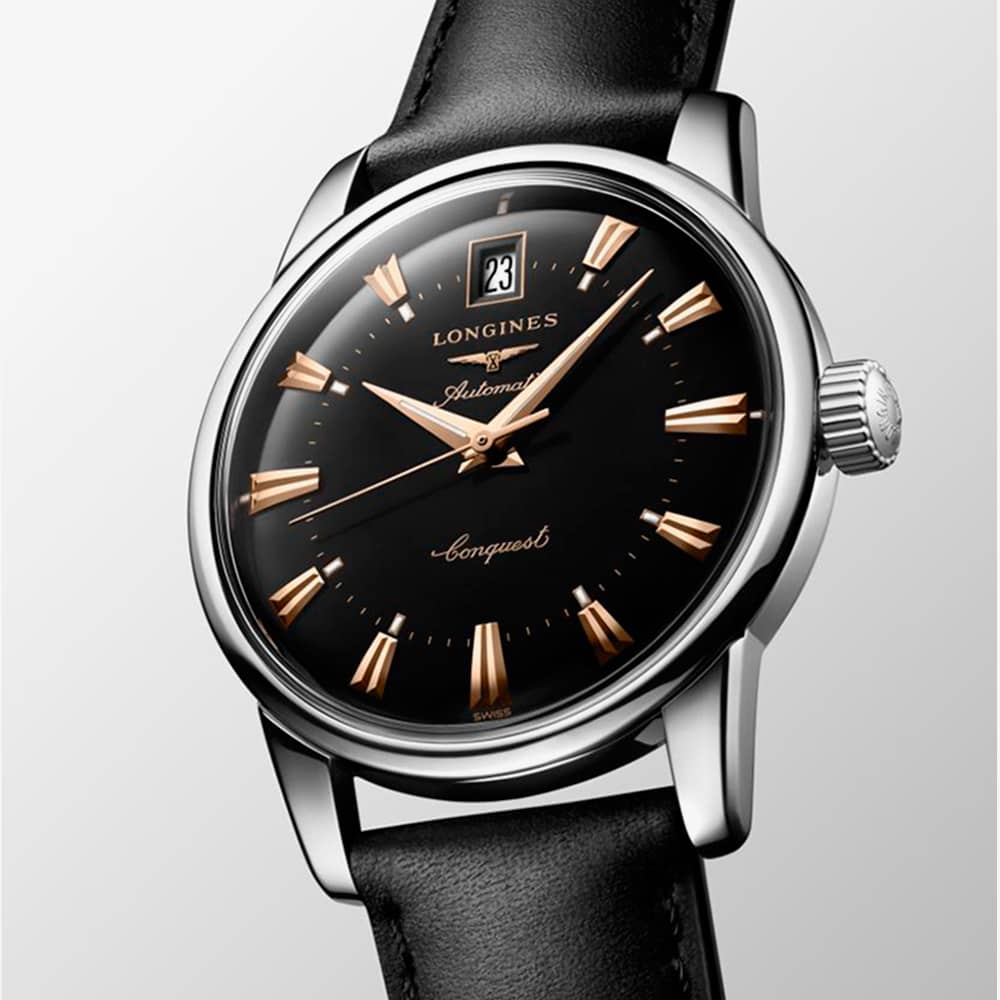 Longines Conquest Heritage Black Leather Watch L1.611.4.52.2