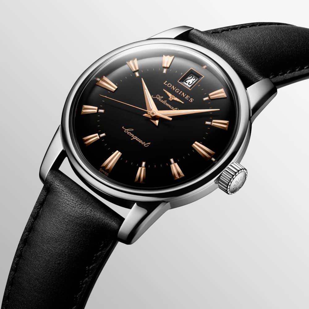 Longines Conquest Heritage Black Leather Watch L1.611.4.52.2