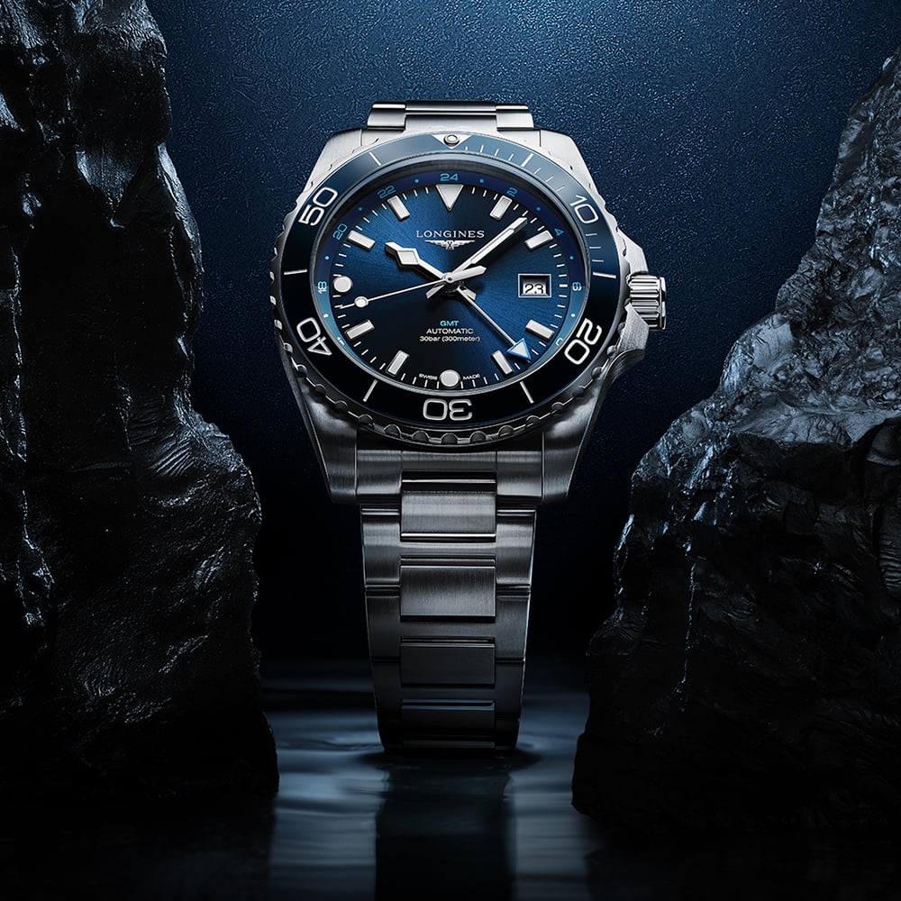 Longines Hydroconquest Gmt Silver & Blue Dial Watch L3.790.4.96.6