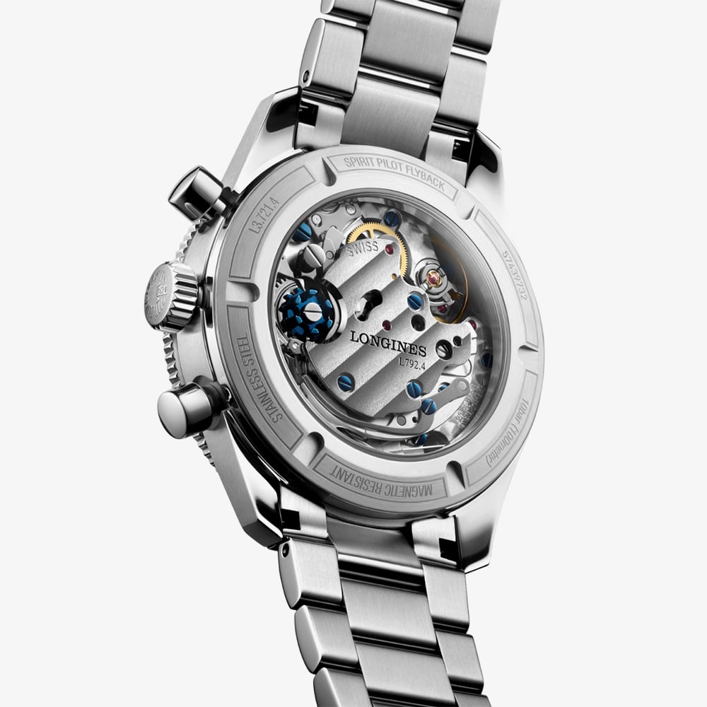 Longines Mens Spirit Pilot Flyback Stainless Steel Bracelet Watch L3.721.4.53.6