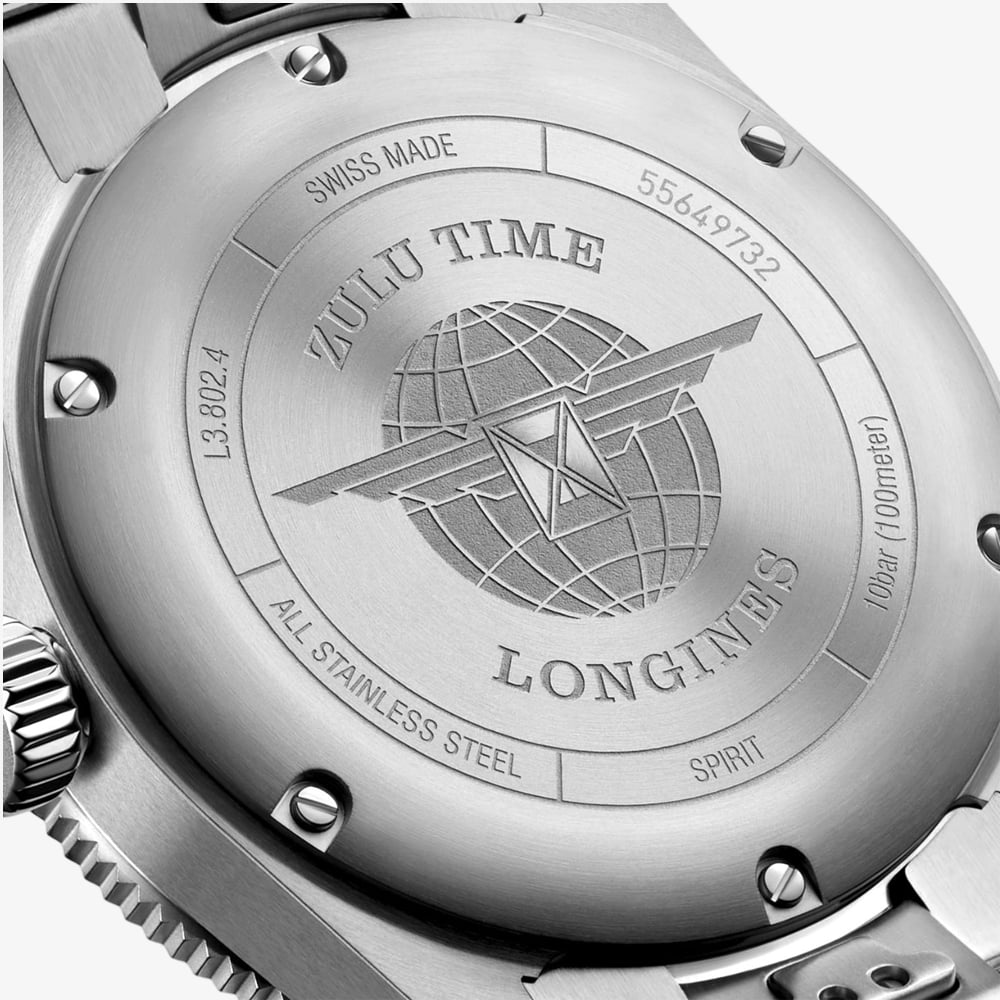 Longines Unisex Spirit Zulu Time Blue Bezel Watch L3.802.4.60.6