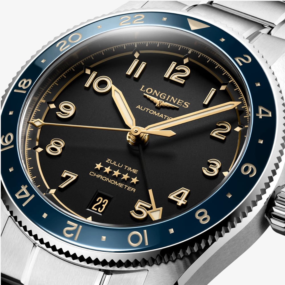 Longines Unisex Spirit Zulu Time Blue Bezel Watch L3.802.4.60.6