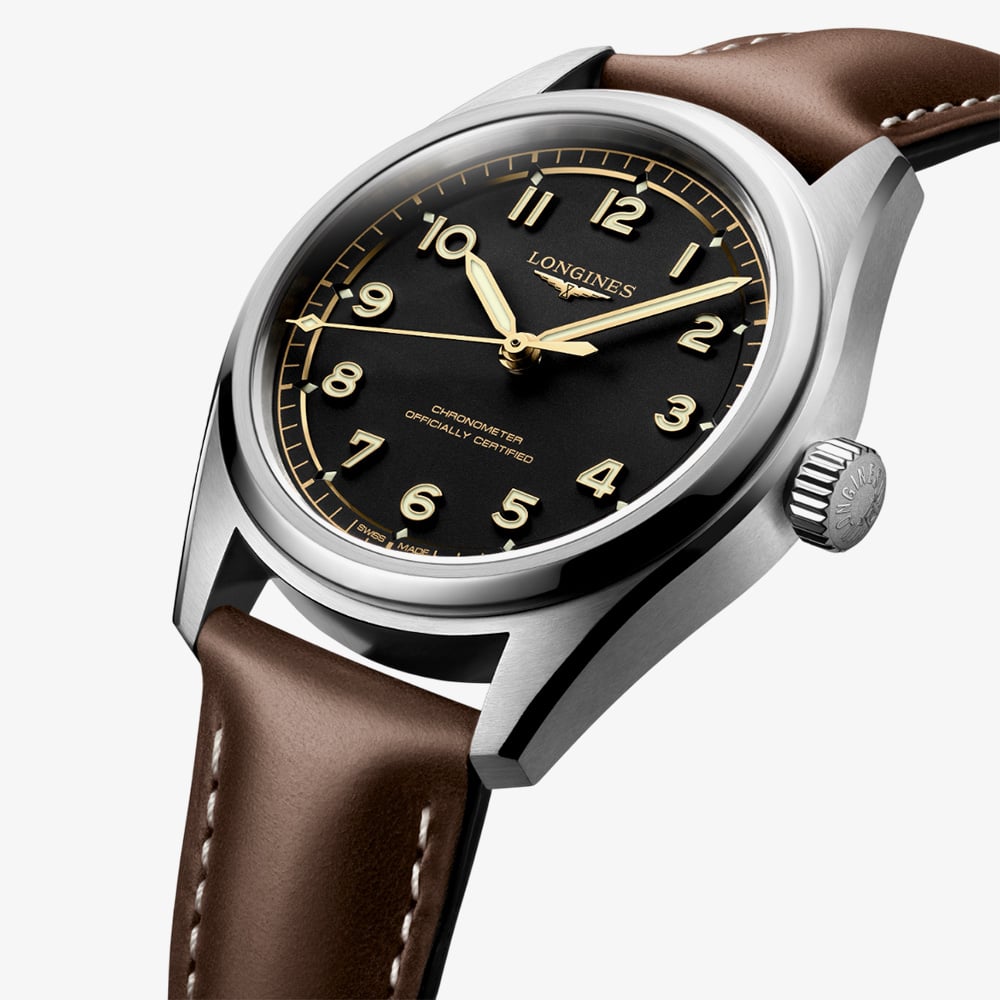 Longines Mens Spirit Pilot Brown Leather Strap Watch L3.809.4.53.2