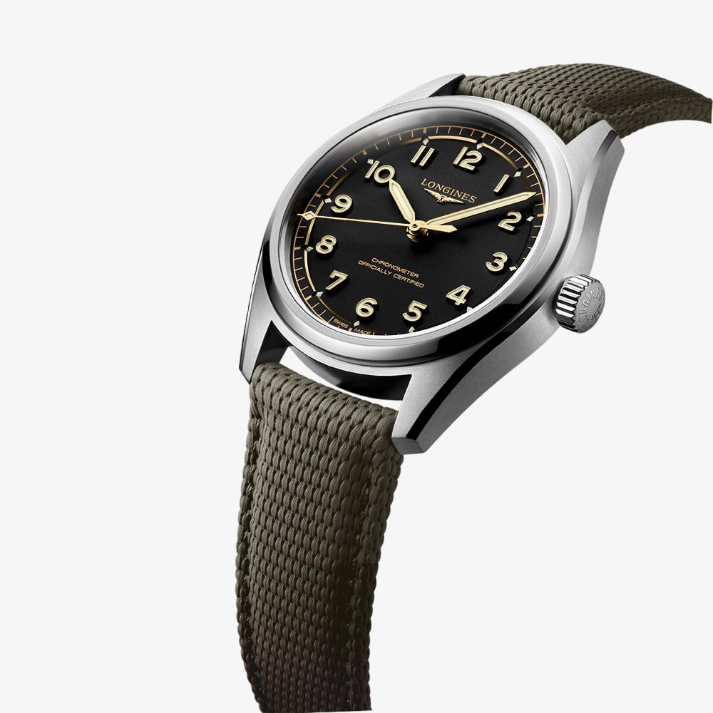 Longines Mens Spirit Pilot Green Fabric Strap Watch L3.809.4.53.9