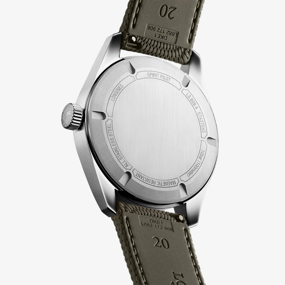 Longines Mens Spirit Pilot Green Fabric Strap Watch L3.809.4.53.9