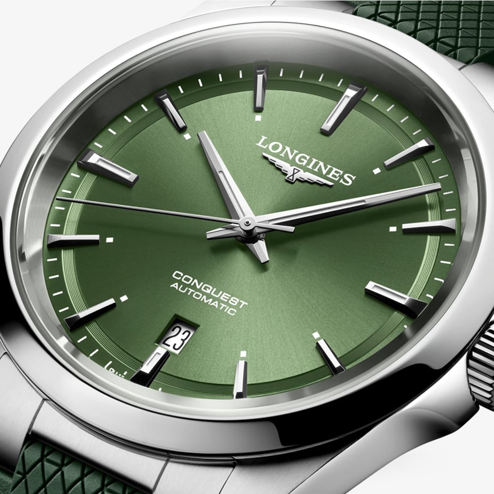 Longines Mens Conquest Dark Green Rubber Strap Watch L3.830.4.02.9