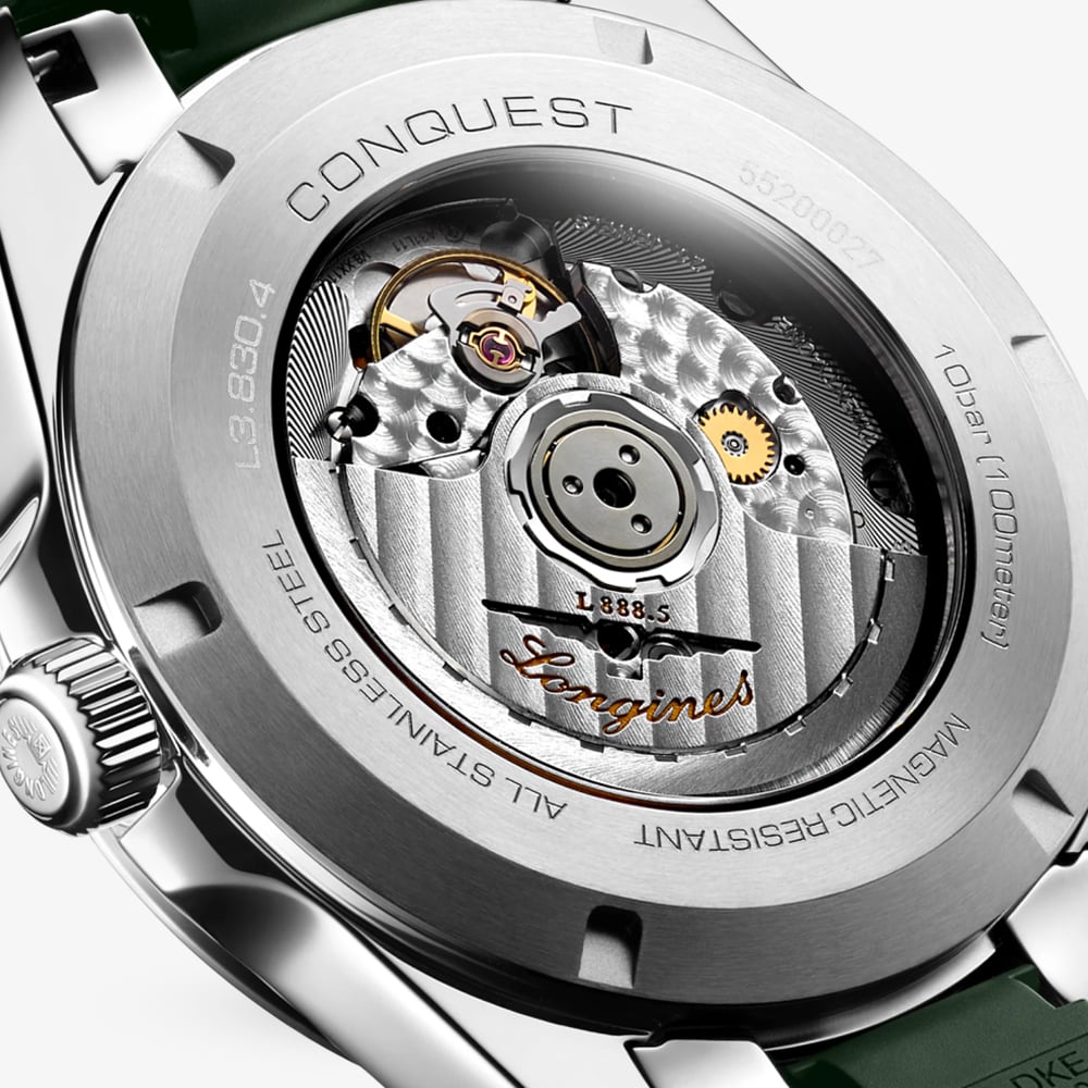 Longines Mens Conquest Dark Green Rubber Strap Watch L3.830.4.02.9