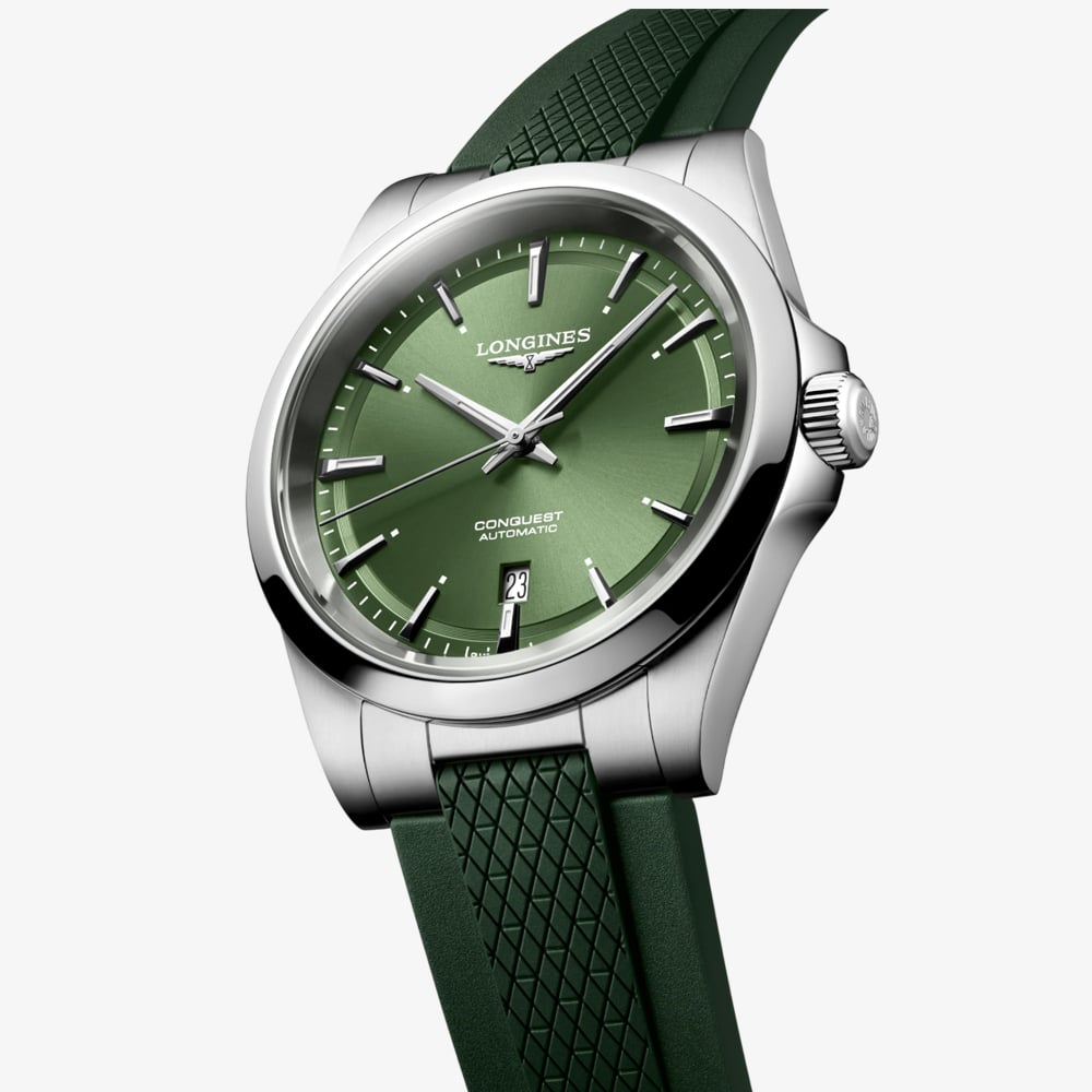 Longines Mens Conquest Dark Green Rubber Strap Watch L3.830.4.02.9