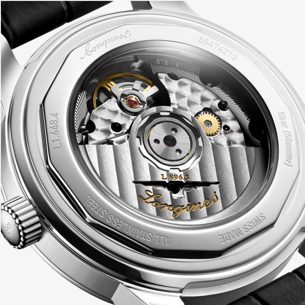 Longines Mens Conquest Heritage Central Power Reserve Black Leather Strap Watch L1.648.4.78.2