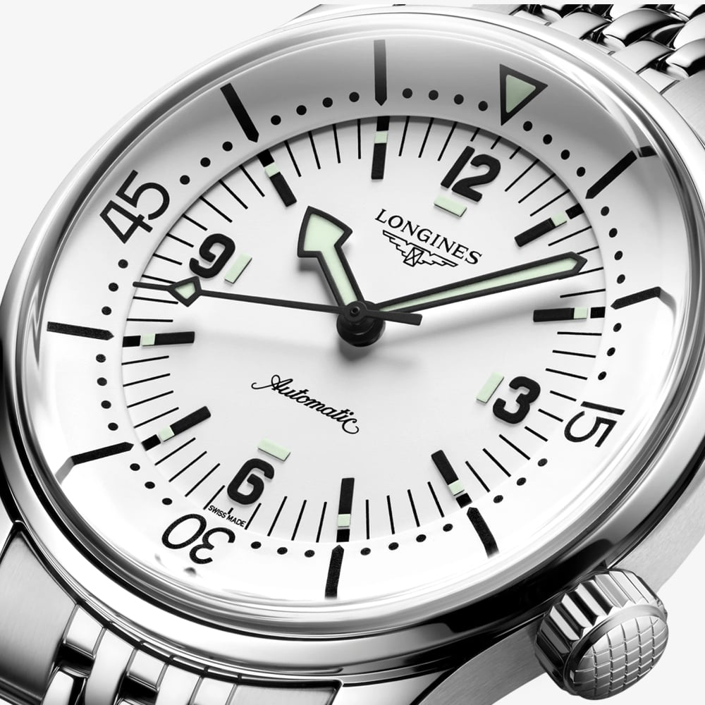 Longines Mens Legend Diver White Dial Stainless Steel Bracelet Watch L3.764.4.16.6