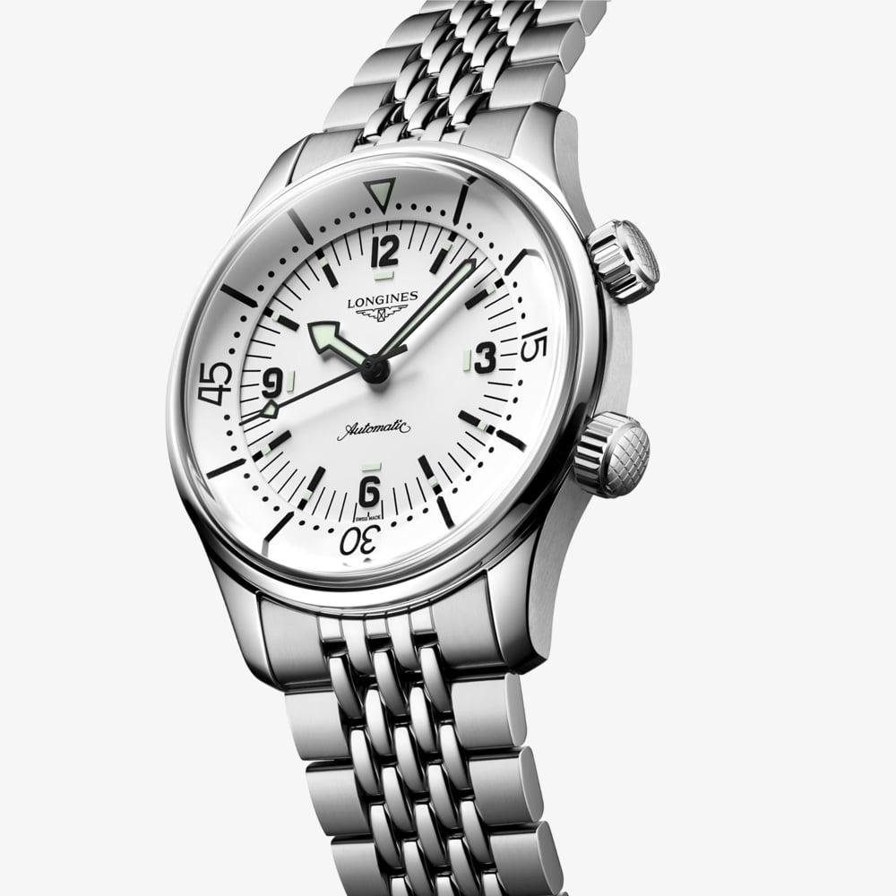 Longines Mens Legend Diver White Dial Stainless Steel Bracelet Watch L3.764.4.16.6