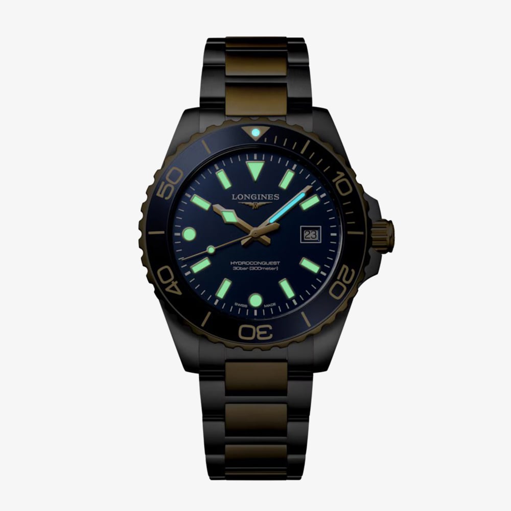 Longines Mens HydroConquest Blue Dial Two Colour Bracelet Watch L3.769.3.96.7