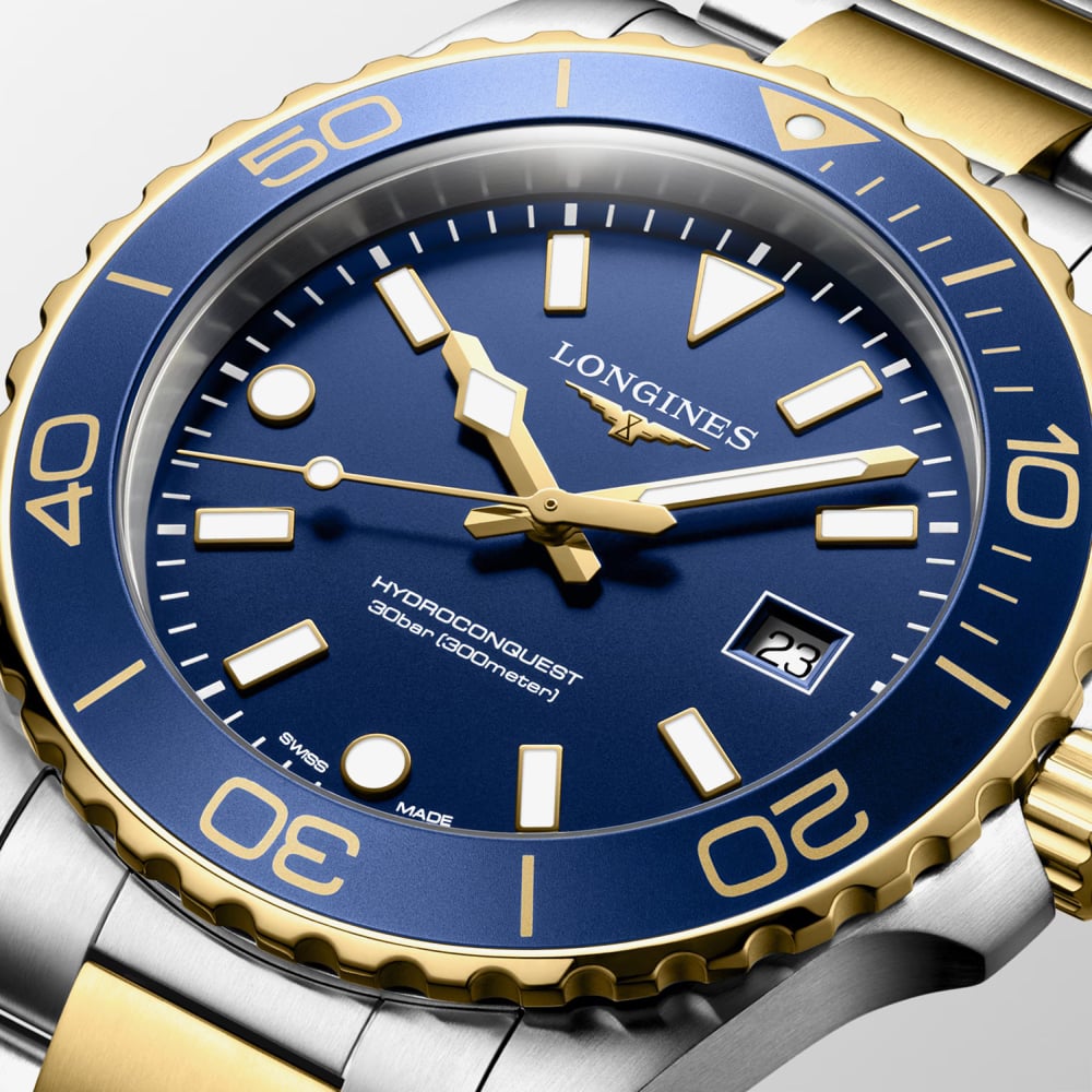Longines Mens HydroConquest Blue Dial Two Colour Bracelet Watch L3.769.3.96.7