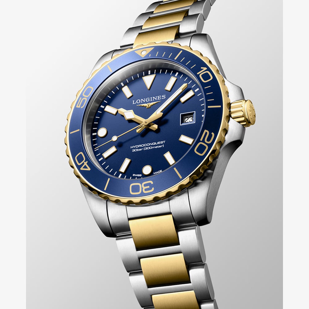 Longines Mens HydroConquest Blue Dial Two Colour Bracelet Watch L3.769.3.96.7