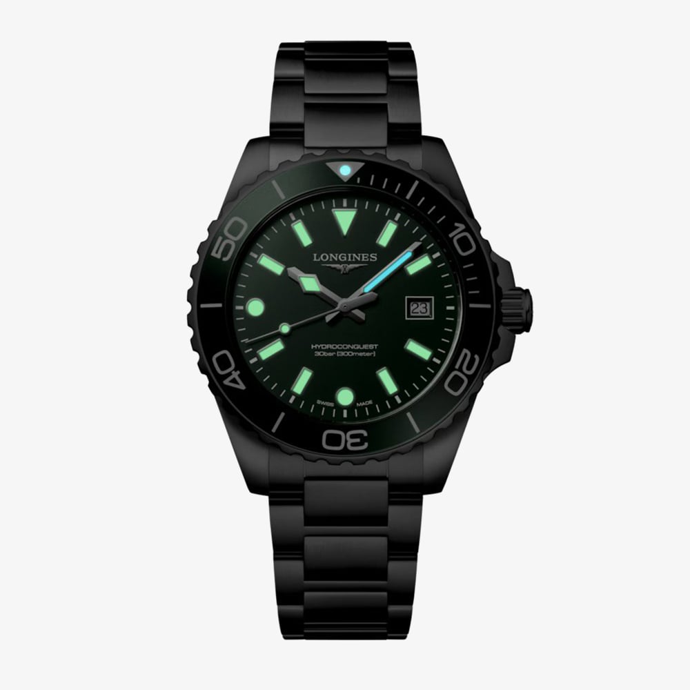 Longines Mens HydroConquest Green Dial Bracelet Watch L3.769.4.06.6