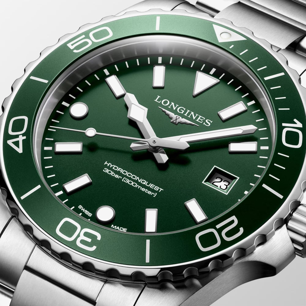 Longines Mens HydroConquest Green Dial Bracelet Watch L3.769.4.06.6