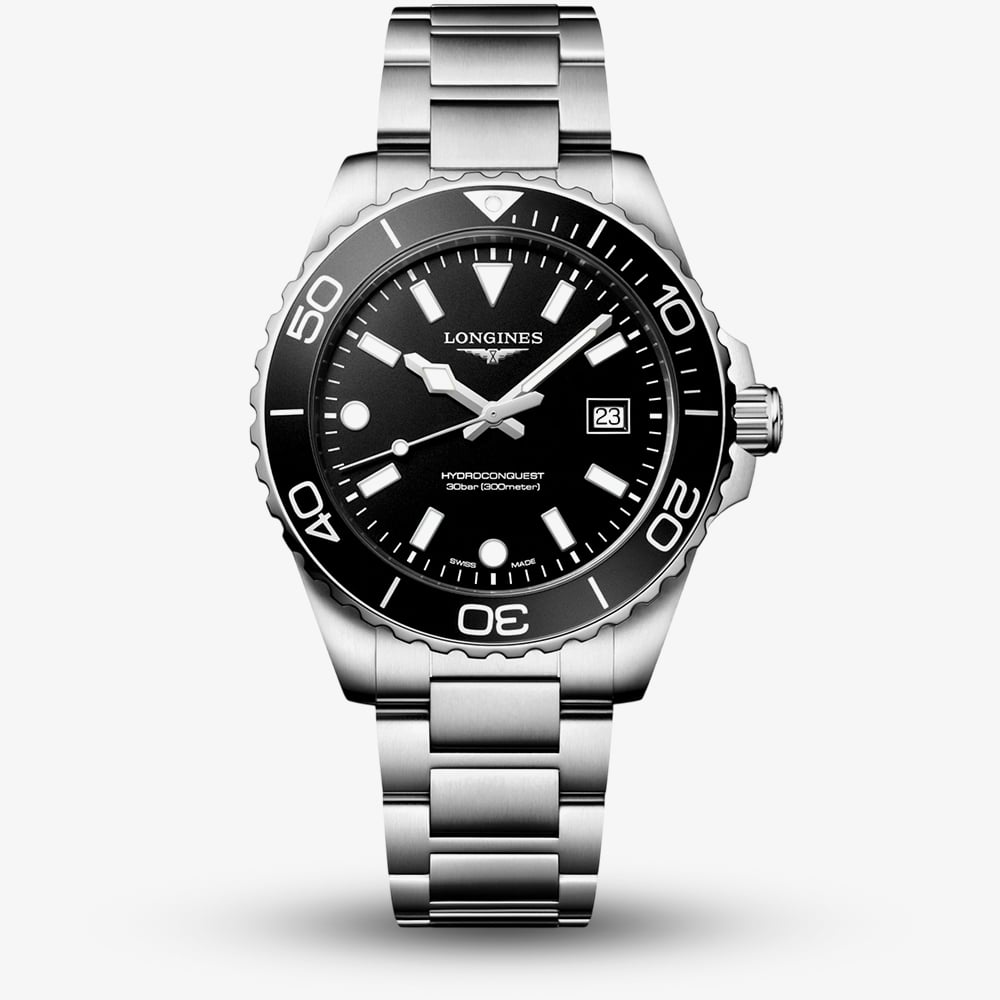 House of Watches - Longines Mens HydroConquest Black Dial Bracelet Watch L3.769.4.56.6