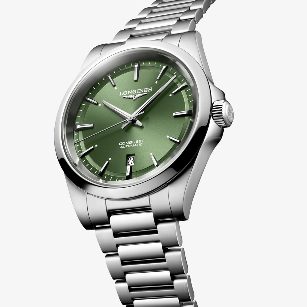 Longines Mens Conquest Automatic Green Dial Stainless Steel Bracelet Watch L3.830.4.02.6