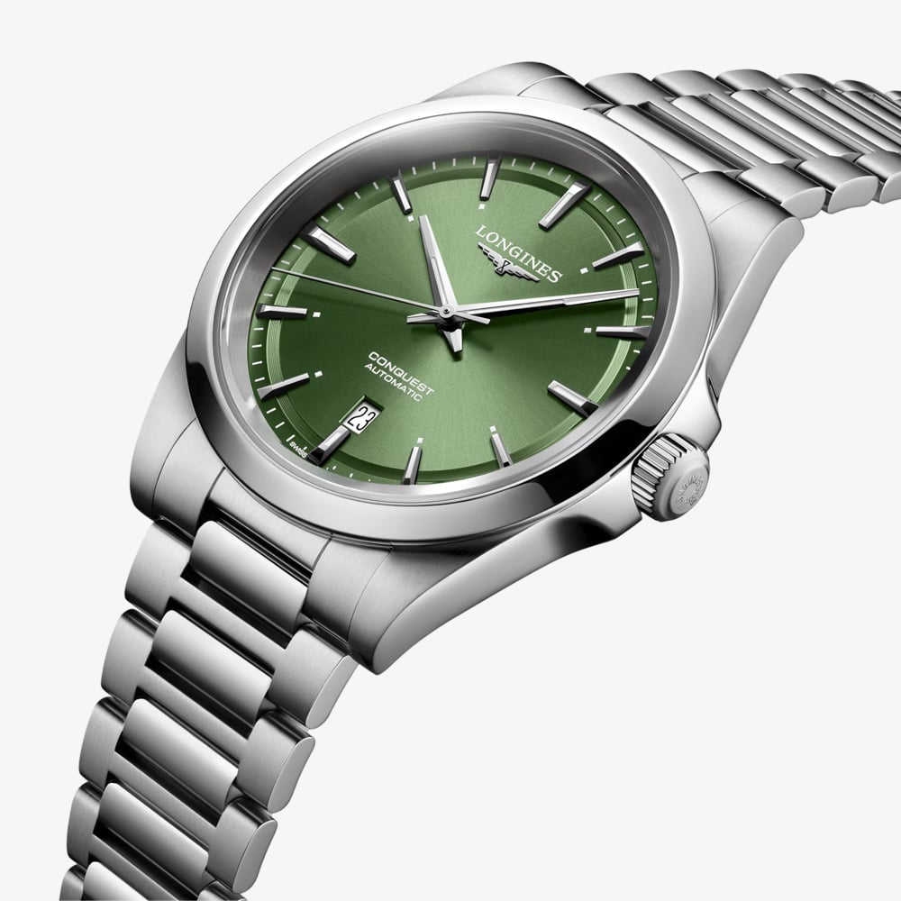 Longines Mens Conquest Automatic Green Dial Stainless Steel Bracelet Watch L3.830.4.02.6