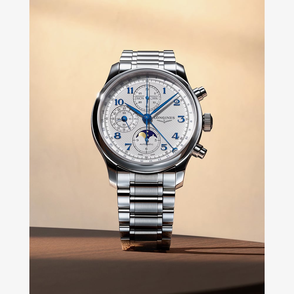 Longines Mens Master Collection Chronograph Moonphase Silver Dial Bracelet Watch L2.962.4.73.6