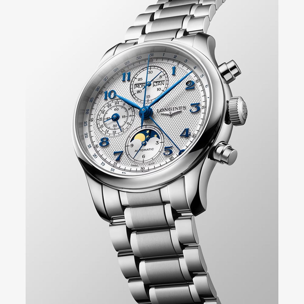 Longines Mens Master Collection Chronograph Moonphase Silver Dial Bracelet Watch L2.962.4.73.6