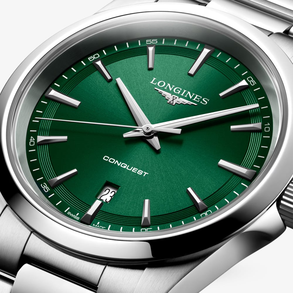 Longines Mens Conquest Mint Green Dial Stainless Steel Bracelet Watch L3.860.4.09.6