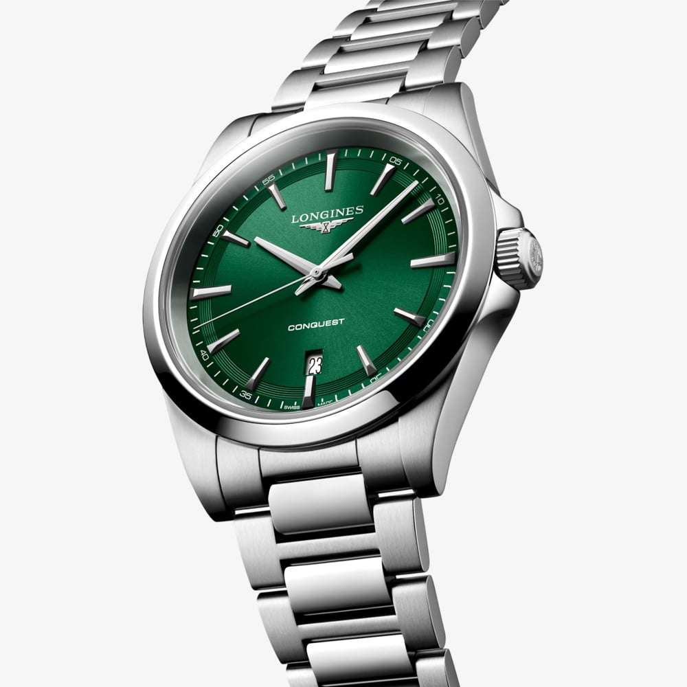Longines Mens Conquest Mint Green Dial Stainless Steel Bracelet Watch L3.860.4.09.6