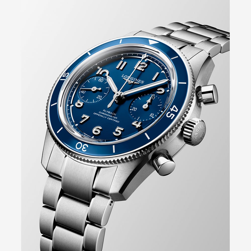 Longines Mens Spirit Pilot Flyback Blue Dial Bracelet Watch L3.721.4.93.6