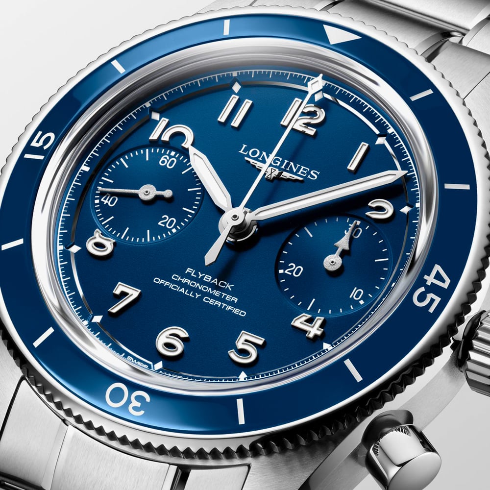 Longines Mens Spirit Pilot Flyback Blue Dial Bracelet Watch L3.721.4.93.6