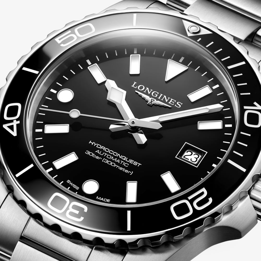 Longines Mens Hydroconquest Black Dial Stainless Steel Bracelet Watch L3.788.4.56.6