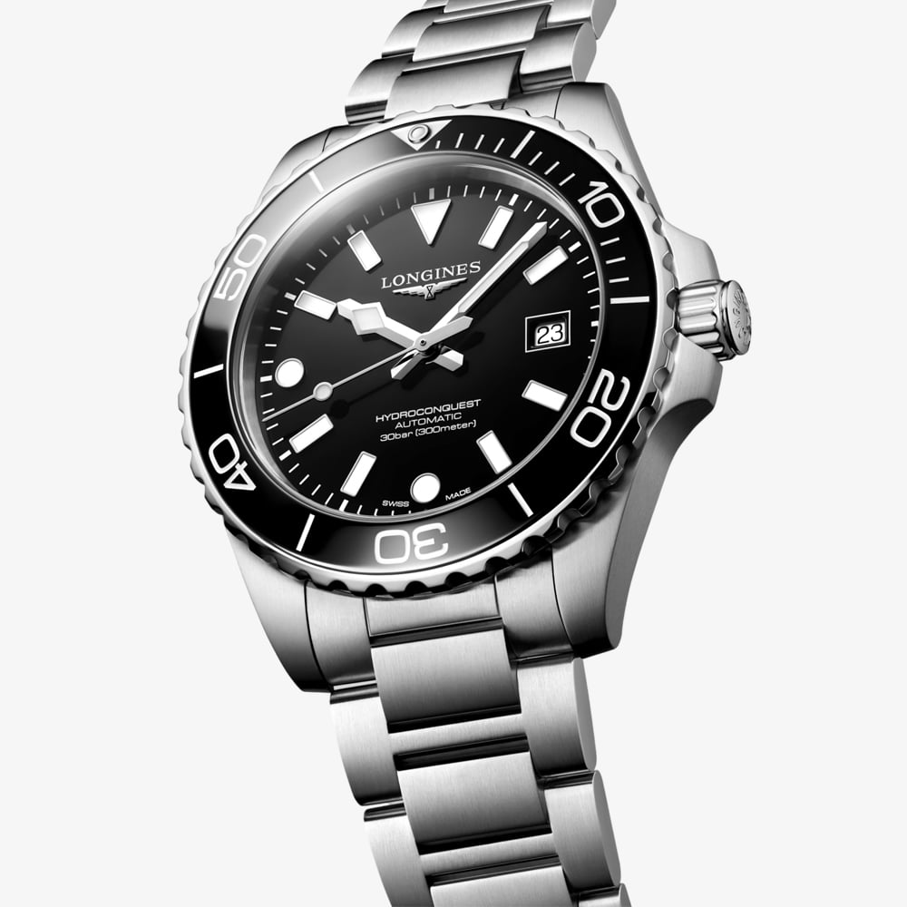 Longines Mens Hydroconquest Black Dial Stainless Steel Bracelet Watch L3.788.4.56.6