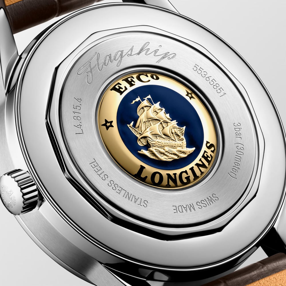 Longines Mens Flagship Heritage Moonphase Ivory Dial Leather Strap Watch L4.815.4.78.2
