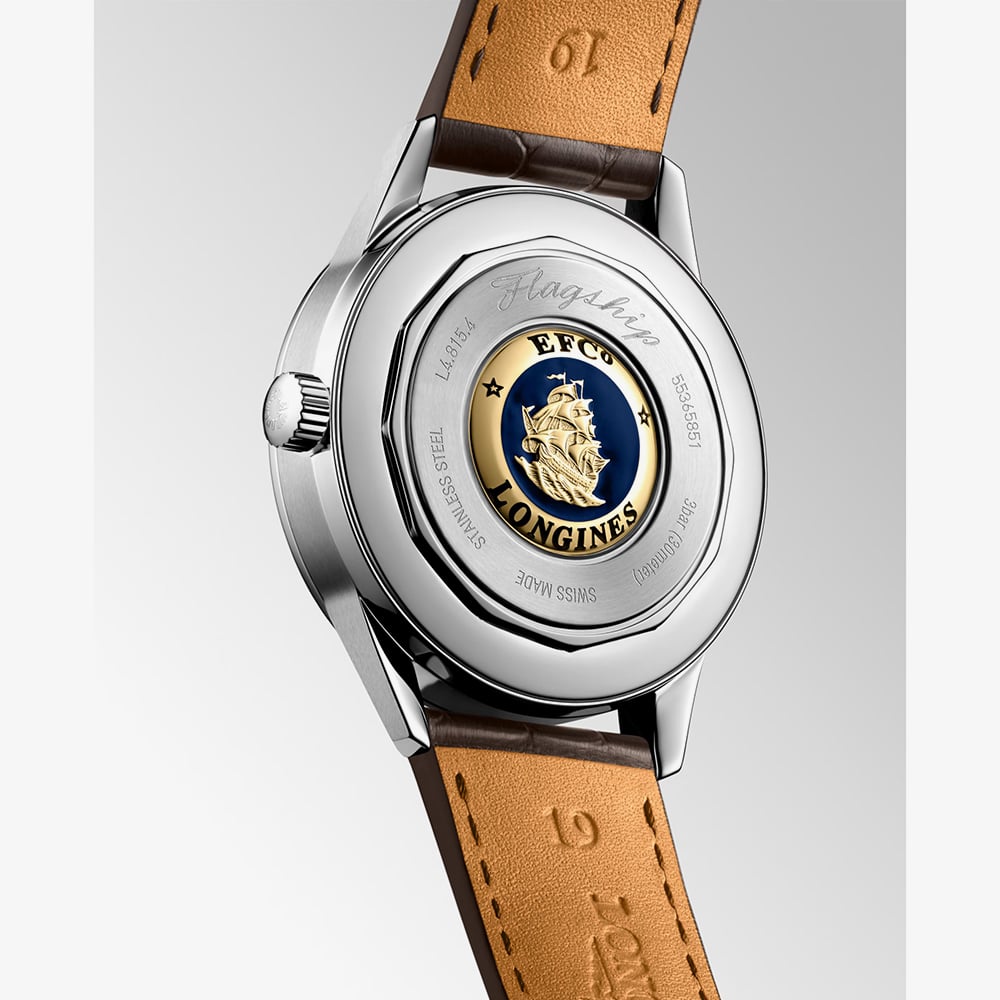 Longines Mens Flagship Heritage Moonphase Ivory Dial Leather Strap Watch L4.815.4.78.2