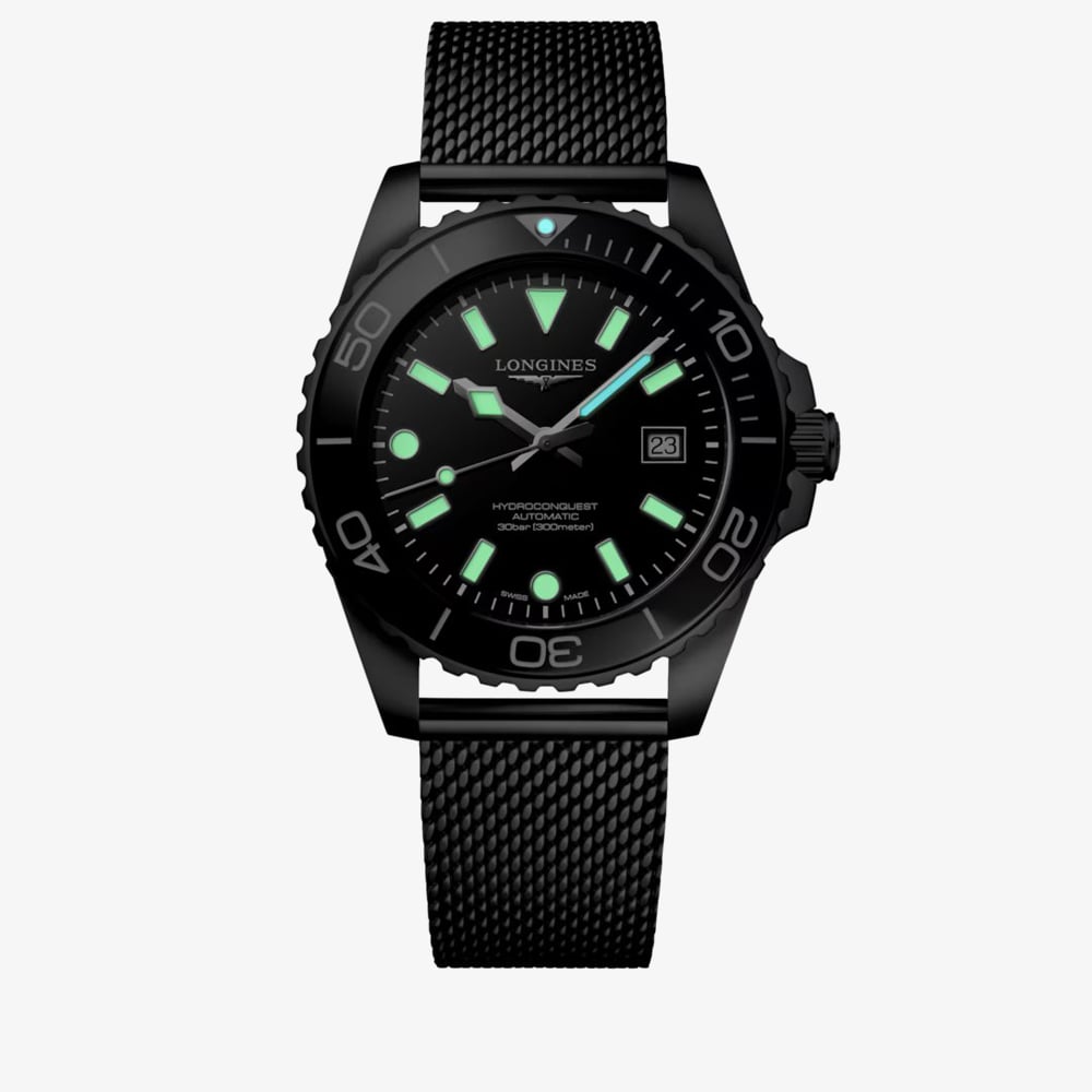 Longines Mens Hydroconquest Black Dial Mesh Bracelet Watch L3.788.4.70.6
