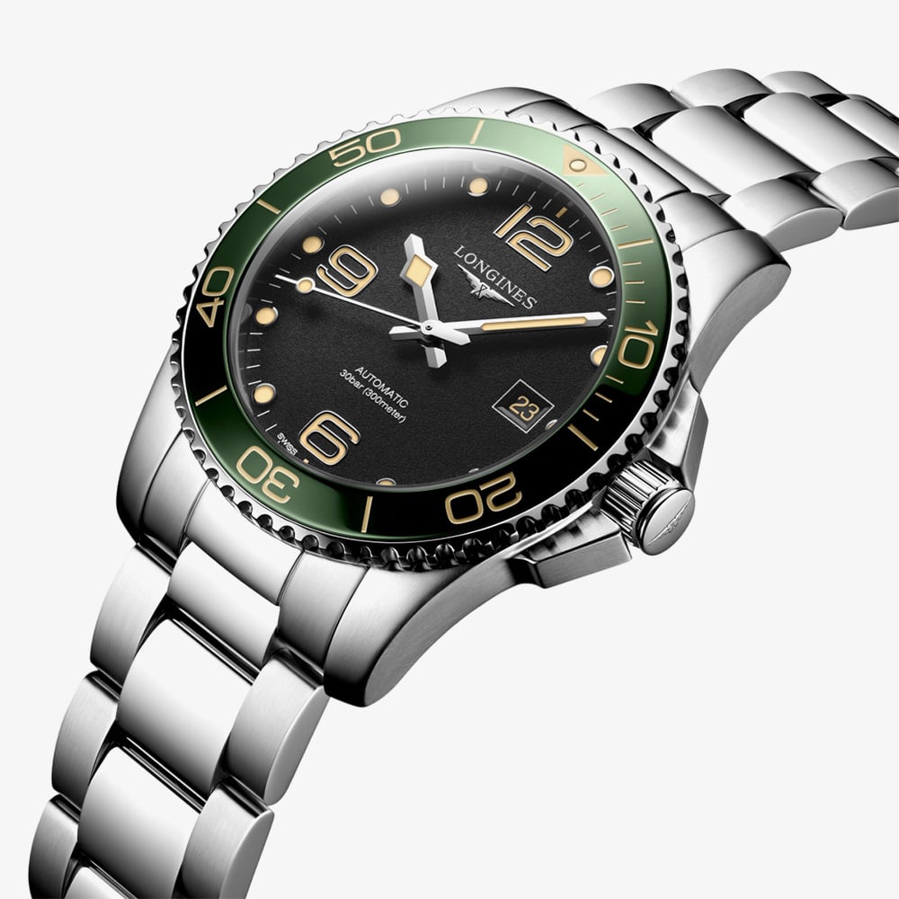 Longines Mens HydroConquest Green Bezel Watch L3.781.4.05.6