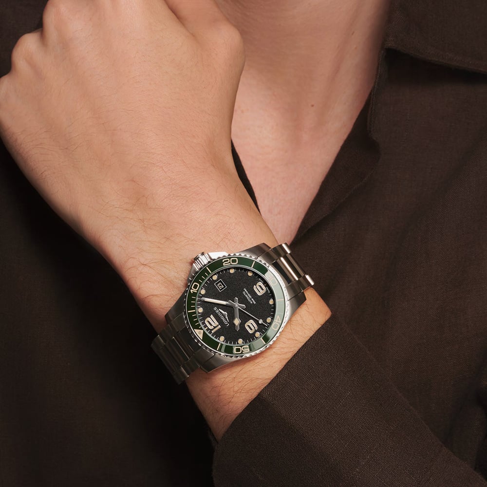 Longines Mens HydroConquest Green Bezel Watch L3.781.4.05.6