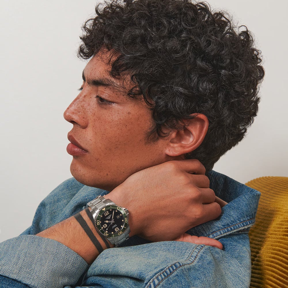 Longines Mens HydroConquest Green Bezel Watch L3.781.4.05.6